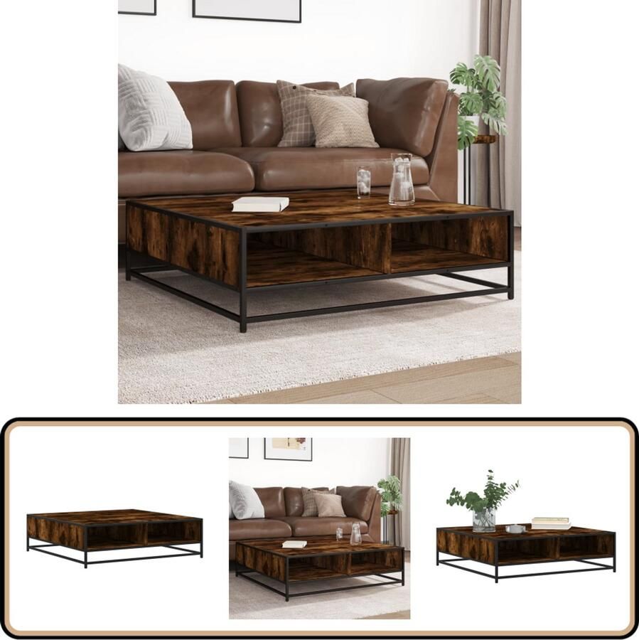 VidaXL Salontafel Gerookt Eiken 100x100x30 cm Salontafel Houten Salontafel Zwarte Salontafel Industrieel Meubilair Tv Tafels