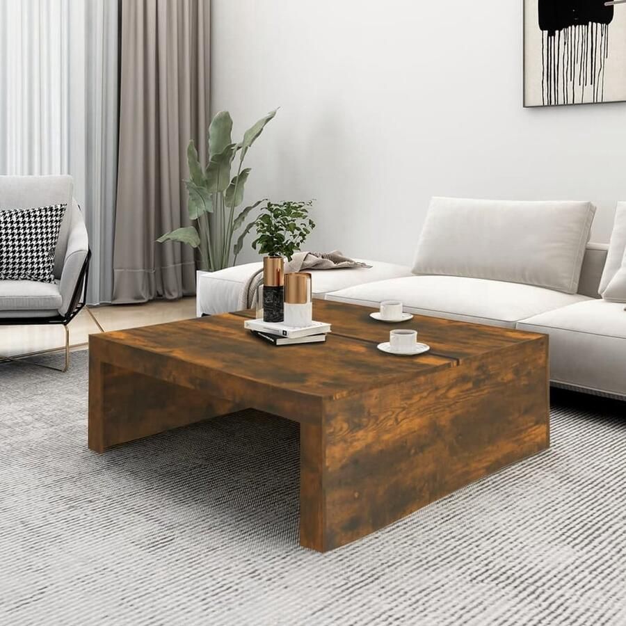VidaXL Salontafel Salontafels Tafel Bijzettafel Salontafel 100x100x35 cm bewerkt hout gerookt eikenkleurig