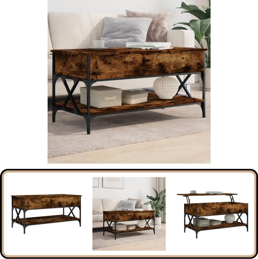 VidaXL -Salontafel-100x50x50-cm-bewerkt-hout-en-metaal-gerookt-eiken - Foto 2