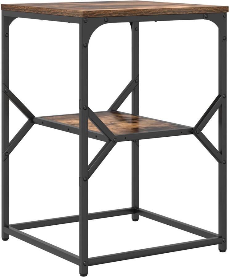 VidaXL Geroosterd eiken Zwart Hout Metaal Standaard Nachtkastje