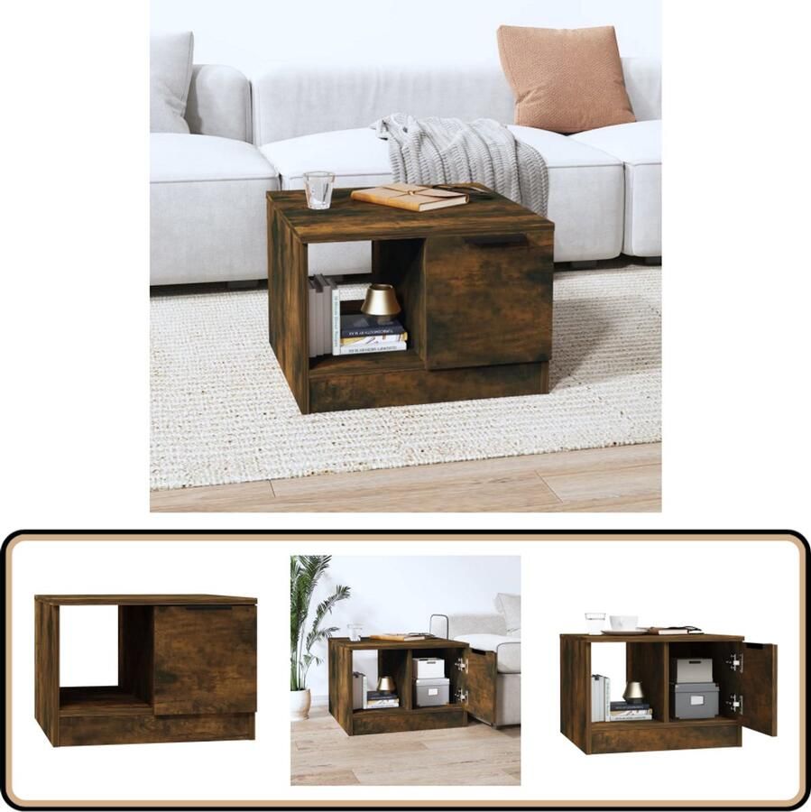The Living Store Salontafel Gerookt eiken 50 x 50 x 36 cm Extra opbergruimte Salontafel Houten Salontafel Bruine Salontafel Gerookte Eiken Salontafel Met Opbergvak - Foto 2