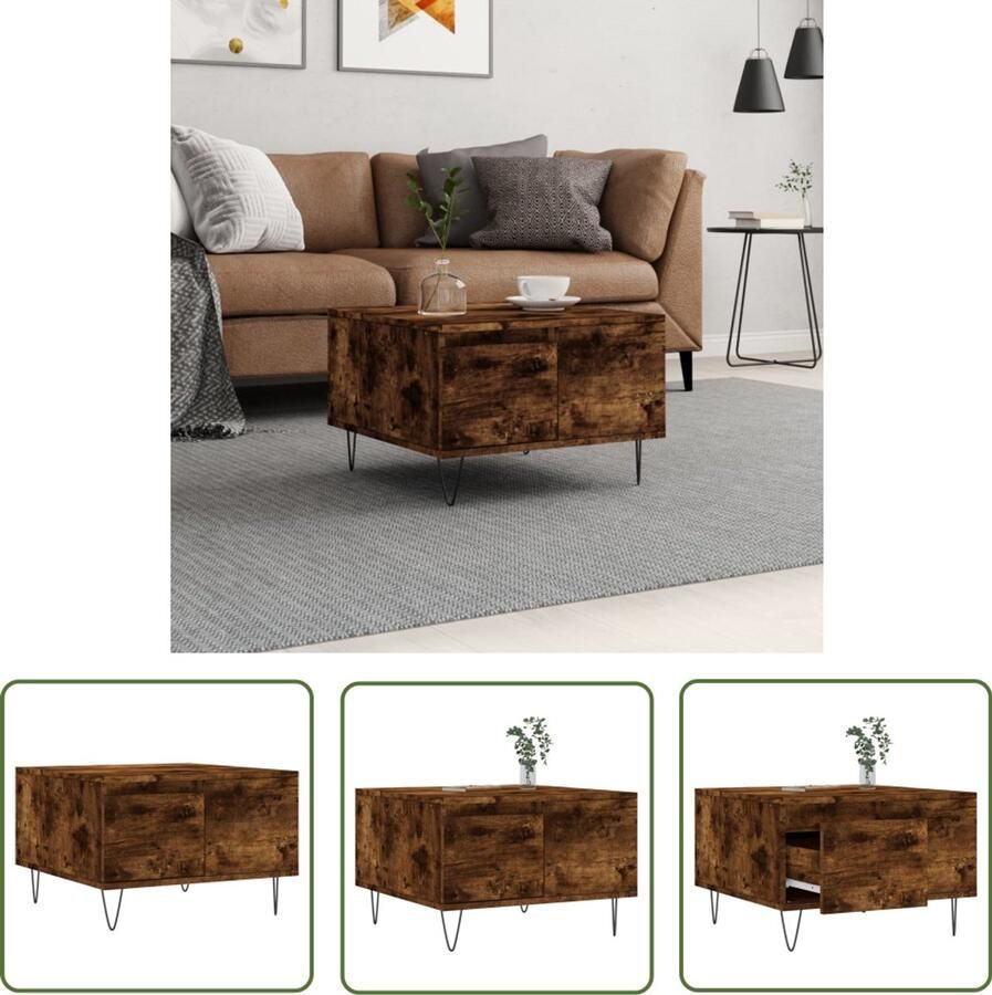 VidaXL Salontafel Gerookt Eiken 55x55x36 5 cm Salontafel Bijzettafel Eikenhouten Meubilair Bruine Salontafel Design Salontafel Kleine Salontafel - Foto 2