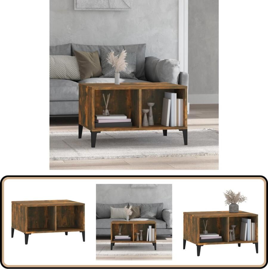 VidaXL Salontafel Gerookt Eiken 60x50x36 5 cm Salontafel Bijzettafel Industrieel Design Houten Salontafel Bruine Salontafel