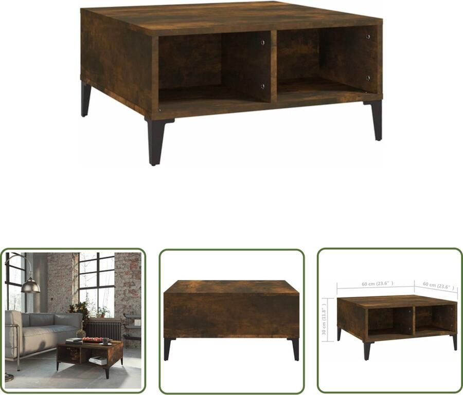 The Living Store Salontafel Gerookt eiken 60x60x30 cm Bijzettafel met opbergschappen Salontafel Bijzettafel Houten Salontafel Bruine Salontafel Met Opbergvakken - Foto 2