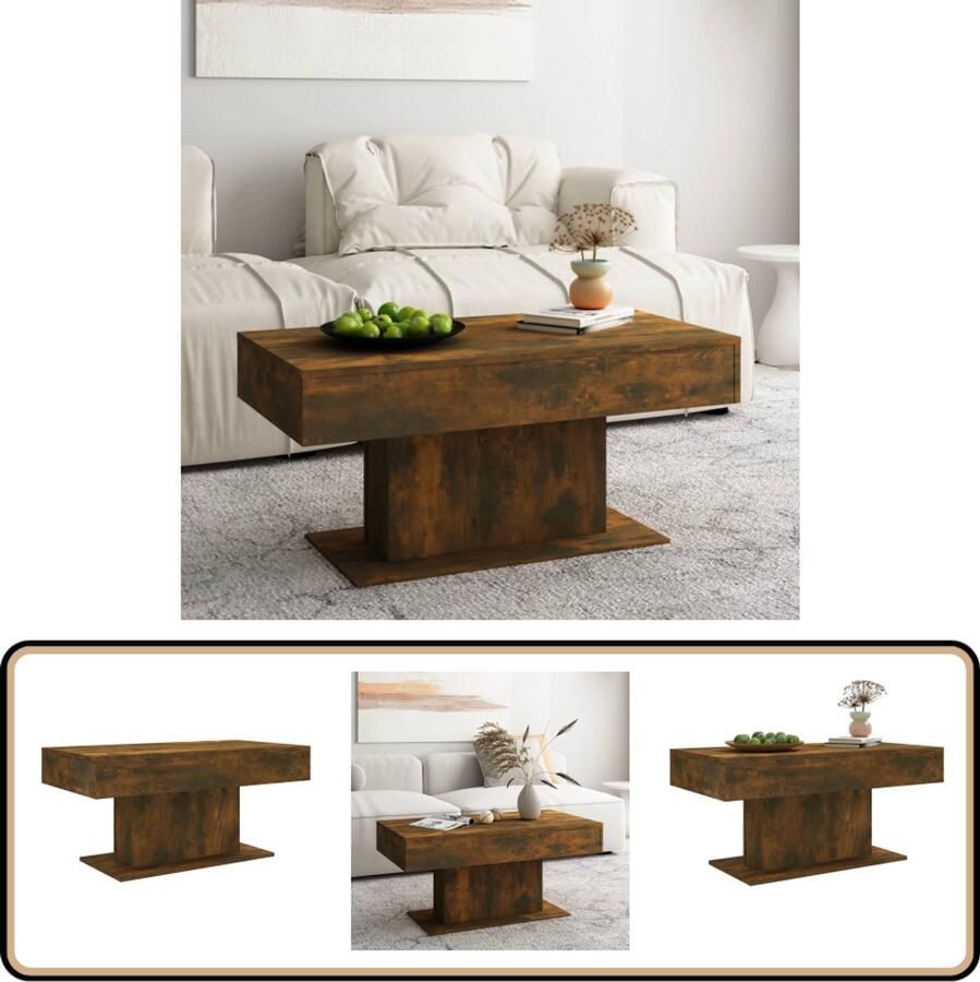 The Living Store salontafel Trendy meubels 96 x 50 x 45 cm Ken- gerookt eiken Salontafel Houten Salontafel Trendy Salontafel Bruin Salontafel Gerookte Eik - Foto 2