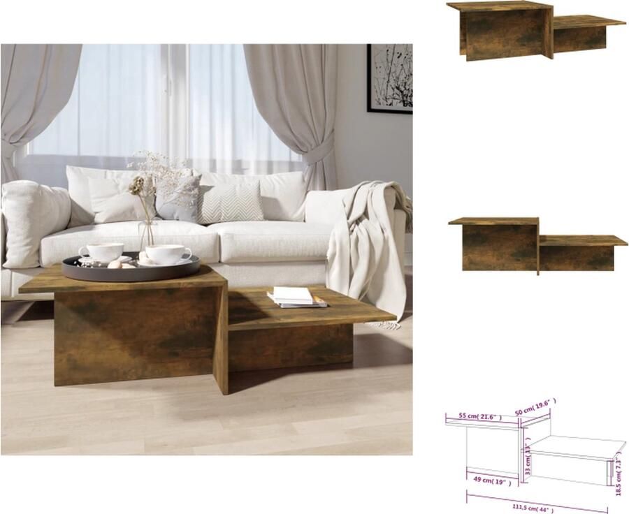 VidaXL Salontafel Gerookt Eiken Bewerkt Hout 111.5 x 50 x 33 cm Elegant Ontwerp Tafel