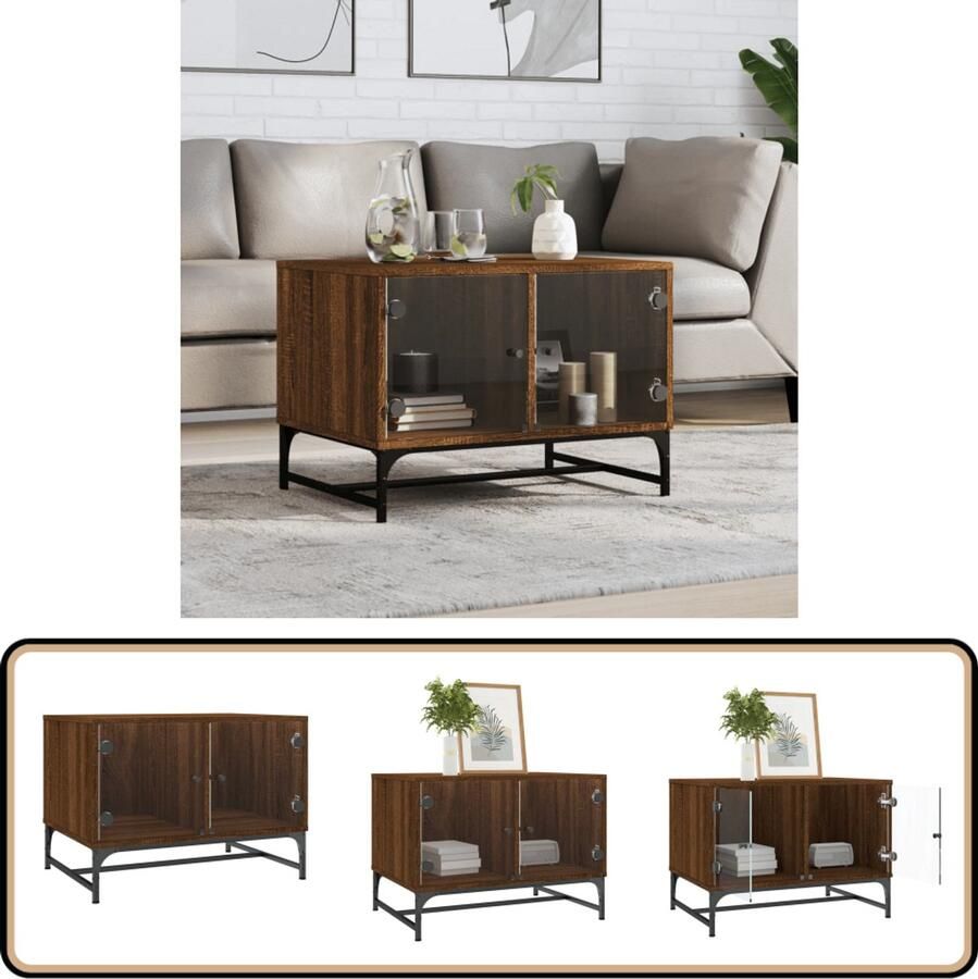 VidaXL Salontafel gerookt eiken met glazen deuren Salontafel Salontafels Tafel Bijzettafel