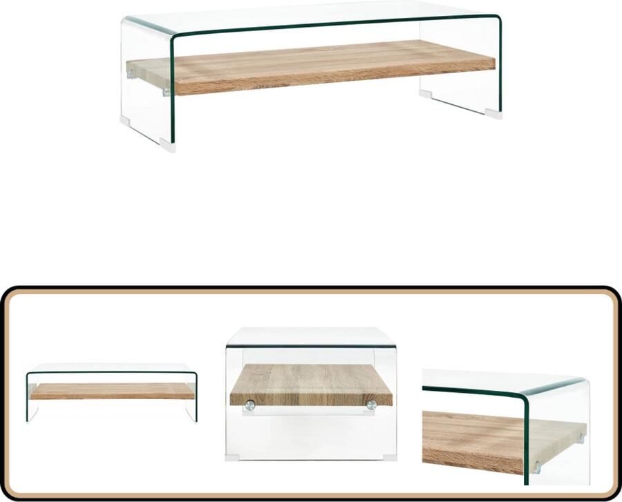 VidaXL Salontafel Glas Hout 98x45x31 cm Salontafel Transparante Salontafel Eiken Salontafel Moderne Salontafel Tafellamp