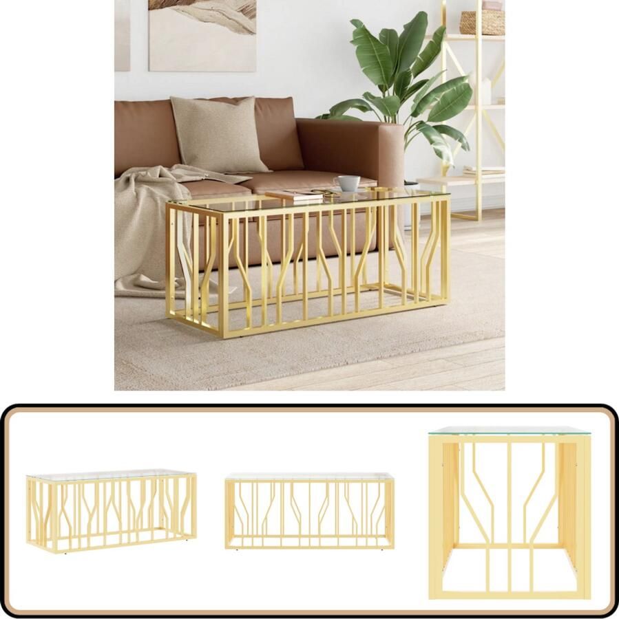 VidaXL Salontafel Goud 110x45x45 cm Staal en Glas Salontafel Bijzettafel Koffietafel Gouden Tafel Metalen Tafel Glazen Tafel XXL Salontafel Design Tafel Living Room Furniture Interieurdecoratie