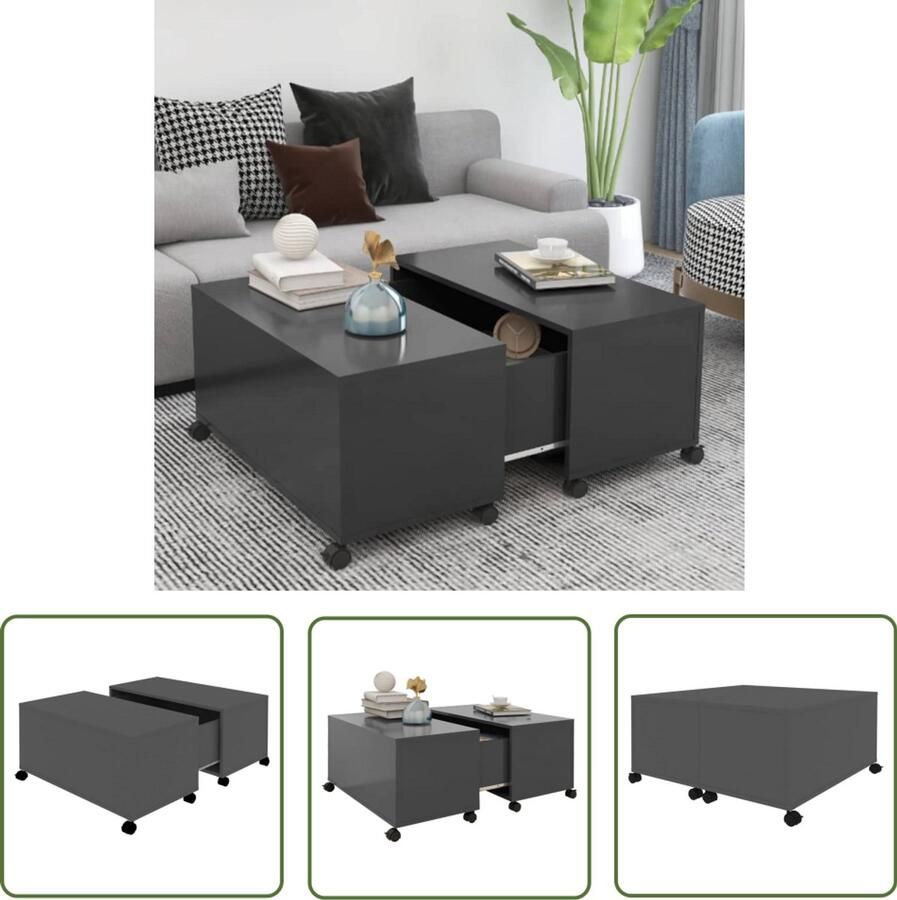 VidaXL Salontafel Grijs 75x75x38 cm Bewerkt hout Salontafel Houten Salontafel Grijze Salontafel Uittrekbare Salontafel Spaanplatentafel Livingroom Furniture Meubilair Koffietafel Bijzettafel