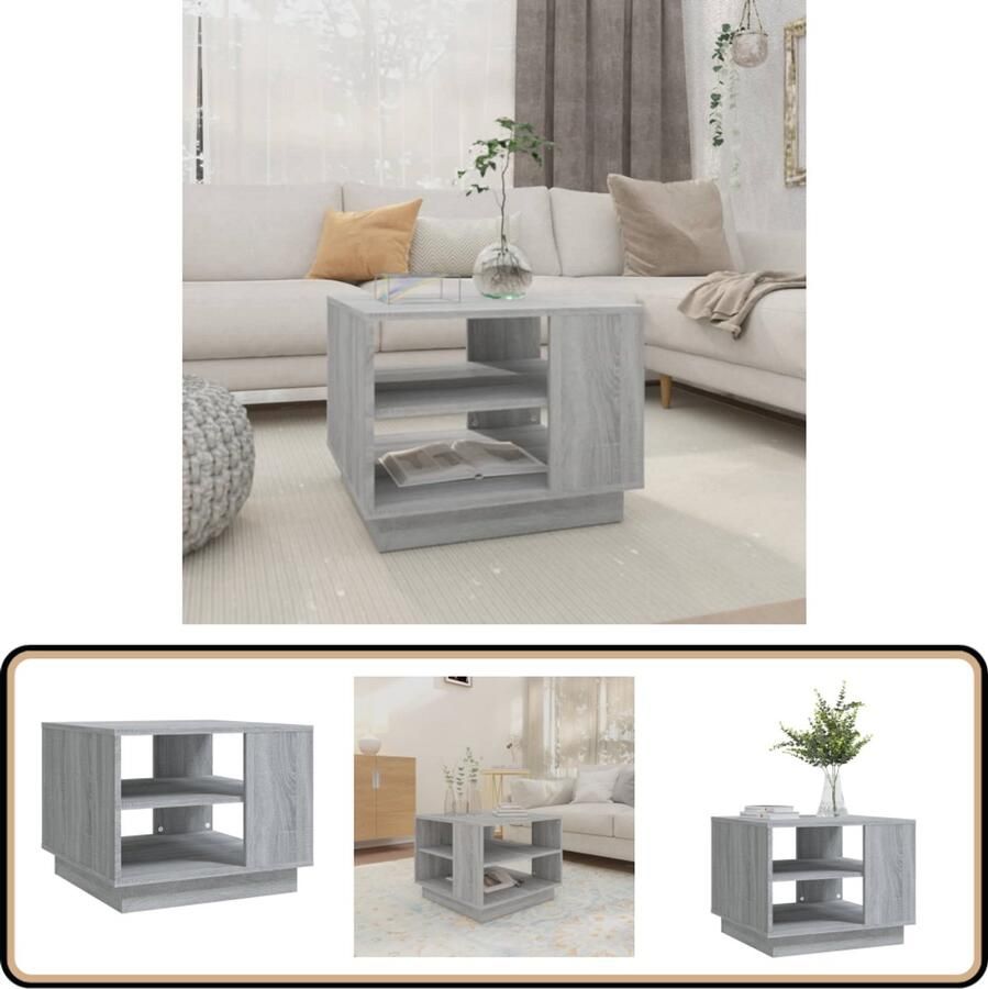 The Living Store Salontafel 55x55x43 cm bewerkt hout grijs sonoma eikenkleurig Salontafel Eiken Meubilair Grijze Salontafel Houten Salontafel Vierkante Salontafel - Foto 2