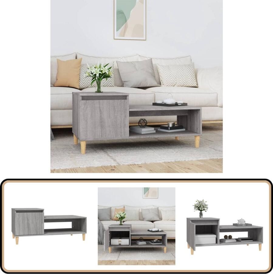 The Living Store Salontafel Bewerkt hout Grijs Sonoma eiken 100x50x45 cm Salontafel Bijzettafel Houten Salontafel Grijze Salontafel Design Salontafel