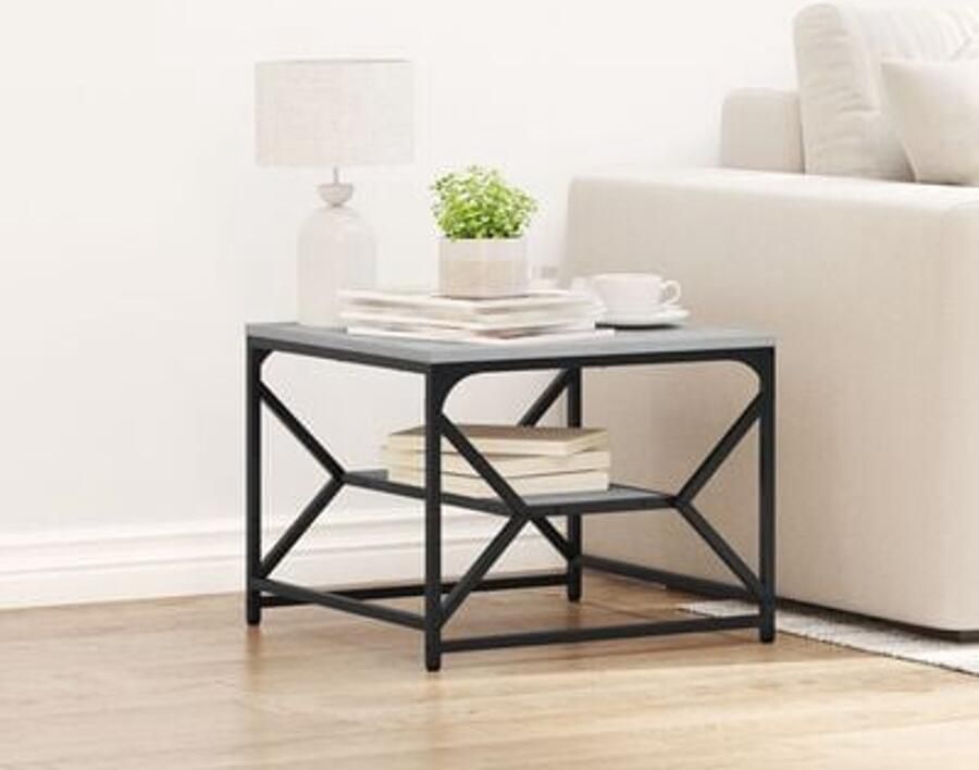 VidaXL Salontafel met Plank Grijs Sonoma 51x50x40 cm Gemaakt van Gelaagd Hout - Foto 2