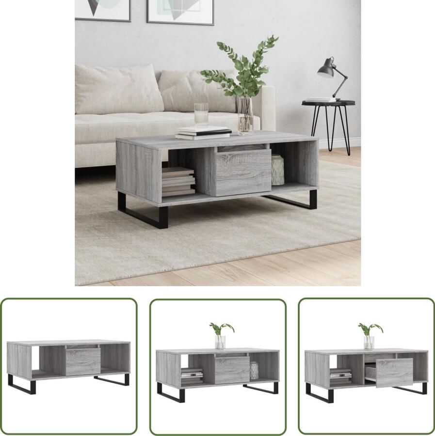 VidaXL Salontafel Grijs Sonoma 90x50x36 5 cm Salontafel Bijzettafel Houten Salontafel Grijze Salontafel Design Salontafel Trendige Salontafel Met Opbergvakken Stoere Salontafel Living Room Furniture Meubelen