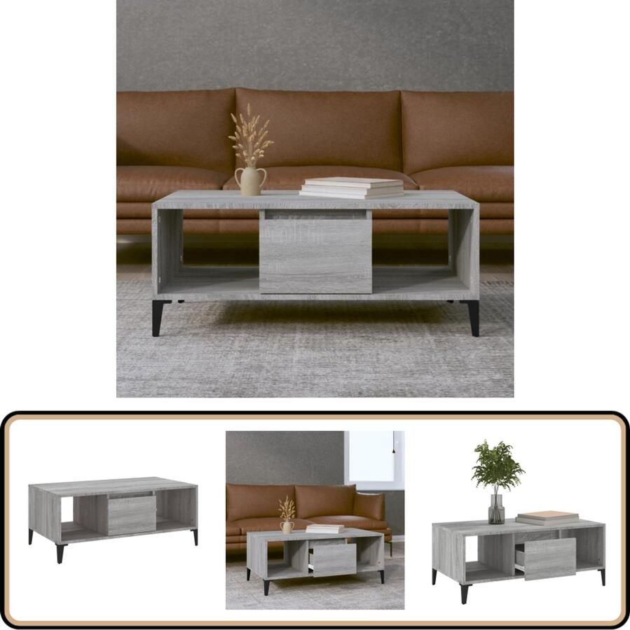 VidaXL Salontafel Grijs Sonoma 90x50x36 5 cm Salontafel Industrieel Design Houten Salontafel Grijze Salontafel Bijzettafel