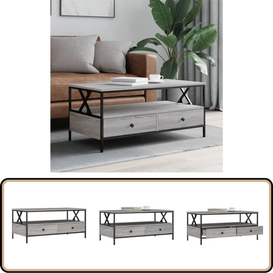 VidaXL Salontafel Grijs Sonoma Eiken 100x51x45 cm Salontafel Trendy Salontafel Grijze Salontafel Houten Salontafel Met Lade