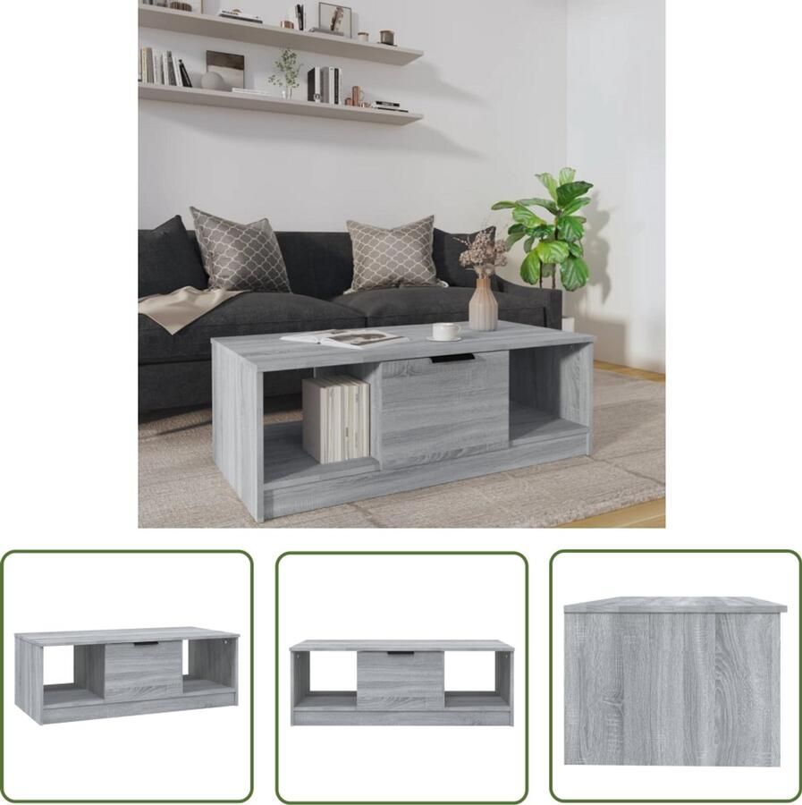 VidaXL Salontafel Grijs Sonoma Eiken 102x50x36 cm Salontafel Woonkamermeubel Trendi Design Grijze Salontafel Houten Salontafel Bijzettafel Tv Tafeltje Opslagmogelijkheden Stijlvolle Salontafel Moderne Salontafel