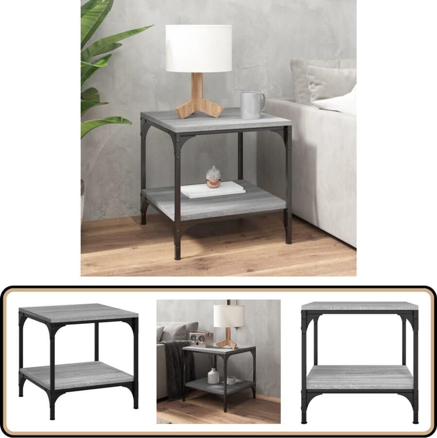 The Living Store IndustriÃle salontafel 50 x 50 x 40 cm grijs sonoma eiken Industriele Salontafel Houten Salontafel Grijze Salontafel Bijzettafel - Foto 2