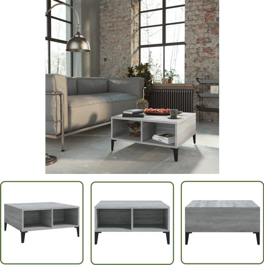 The Living Store Salontafel 60x60x30 cm bewerkt hout grijs sonoma eikenkleurig Salontafel Bijzettafel Houten Salontafel Grijze Salontafel Moderna Salontafel - Foto 3