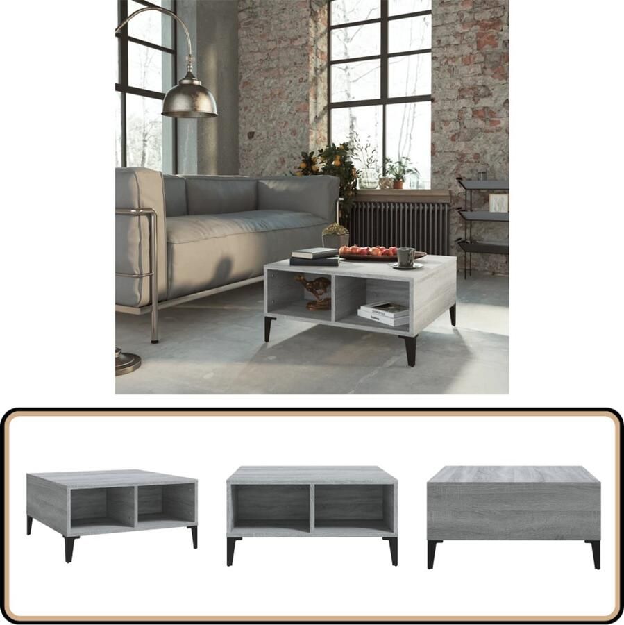 The Living Store Salontafel 60x60x30 cm bewerkt hout grijs sonoma eikenkleurig Salontafel Bijzettafel Houten Salontafel Grijze Salontafel Moderna Salontafel - Foto 2