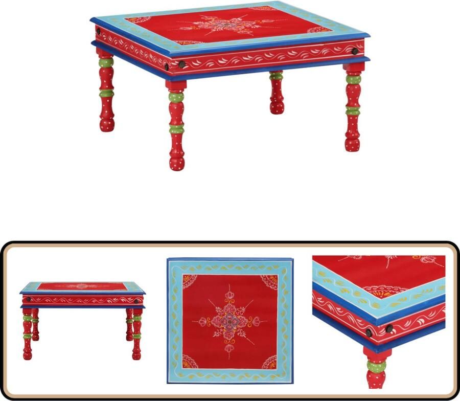 VidaXL Salontafel Handbeschilderd Mangohout Rood Bijzettafel Salontafel Mangohout Handbeschilderd Rode Tafel