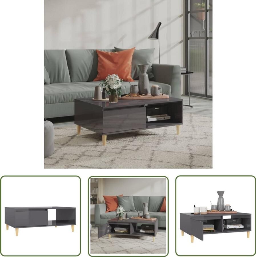 VidaXL Salontafel Hoogglans Grijs 90x60x35 cm Salontafel Koffietafel Houten Tafel Grijze Tafel Middentafel Spaanplaat Tafel Living Room Furniture Interieurdecoratie Meubelen
