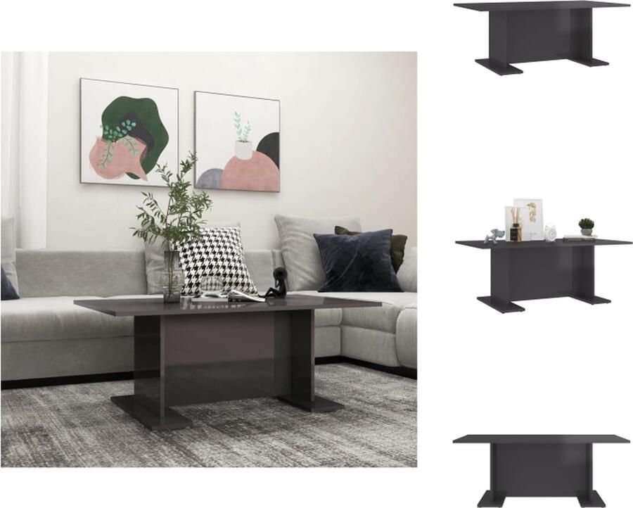 VidaXL Salontafel Hoogglans grijs Spaanplaat 103.5 x 60 x 40 cm Stevig en duurzaam Tafel
