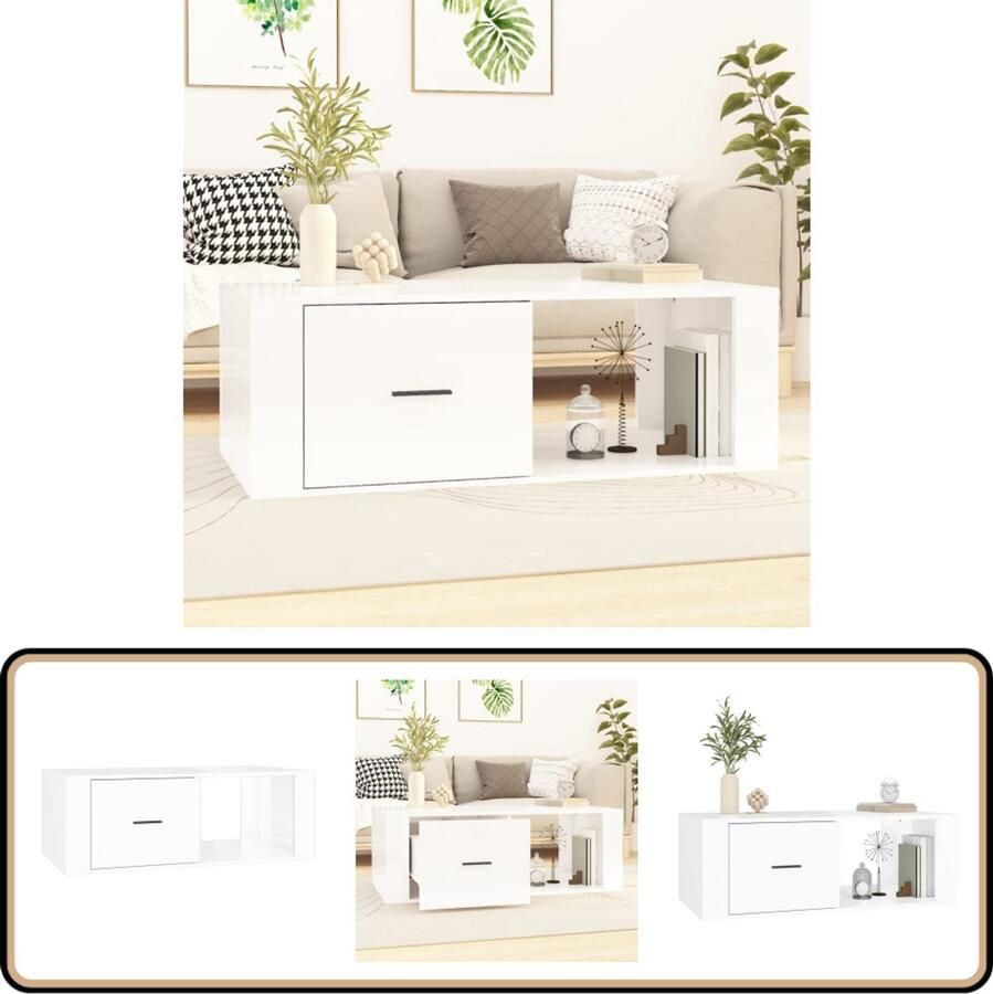 VidaXL Salontafel Hoogglans Wit 100x50 5x35 cm Salontafel Bijzettafel Houten Salontafel Witte Salontafel Design Salontafel Moderne Salontafel Duurzame Salontafel Multifunctionele Salontafel