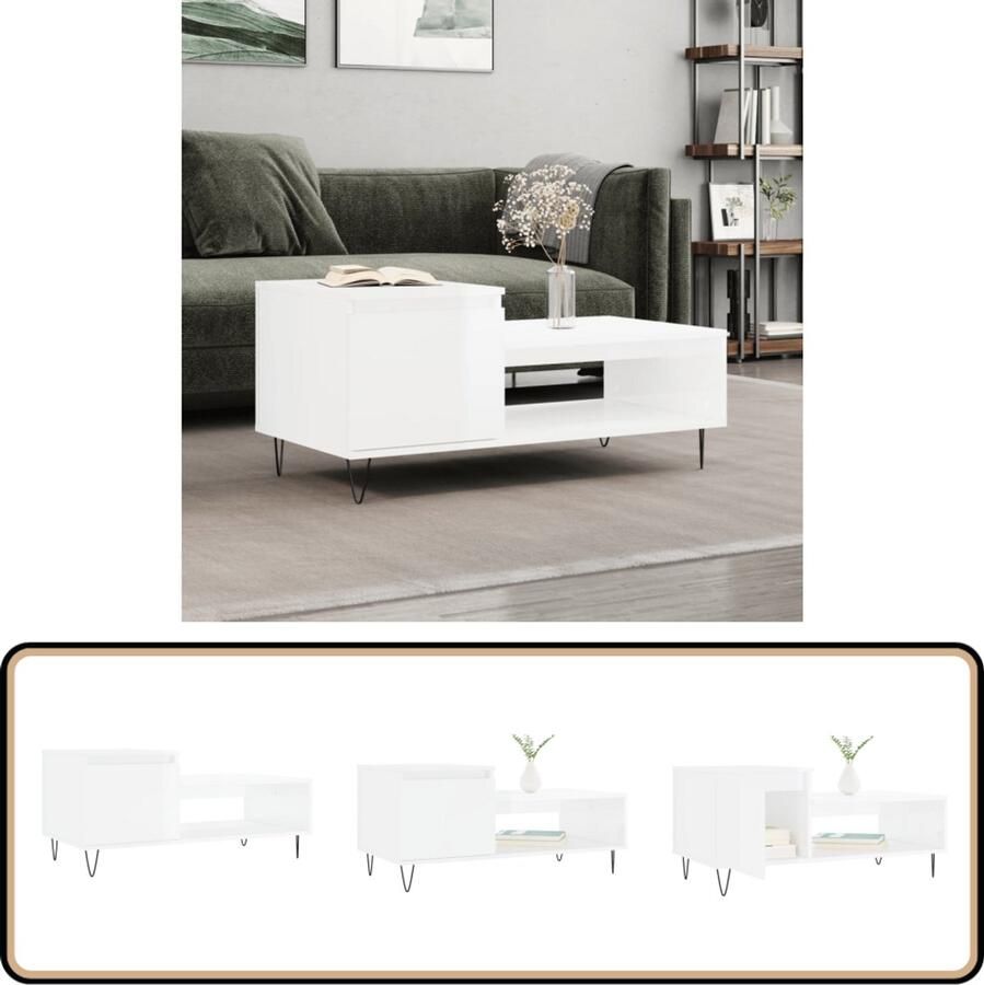 VidaXL Salontafel Hoogglans Wit 100x50x45 cm Salontafel Hogglans Witte Salontafel Houten Salontafel Met Lade Design Salontafel