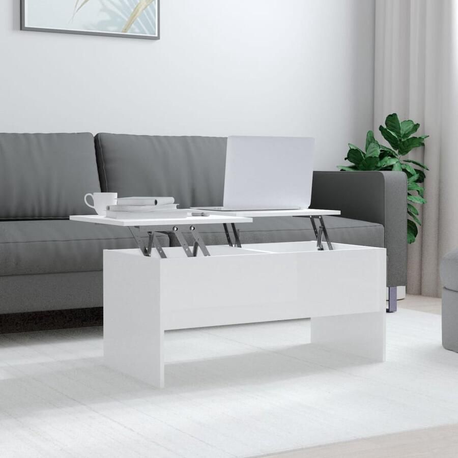 VidaXL Salontafel Hoogglans Wit 102x50 5x46 5 cm Salontafel Modern Design Witte Salontafel Houten Salontafel Tv Tafellaar Bijzettafels Woonkamer Meubilair Decoratieve Salontafel Opslagmogelijkheden Multifunctionele Salontafel
