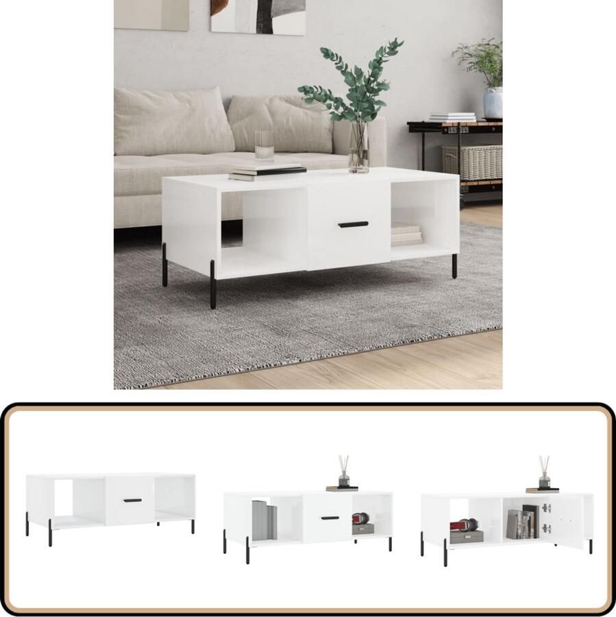 VidaXL Salontafel Hoogglans Wit 102x50x40 cm Salontafel Bijzettafel Houten Salontafel Witte Salontafel Design Salontafel Moderne Salontafel Multifunctionele Salontafel Opslagmogelijkheden Compact Elegante Salontafel