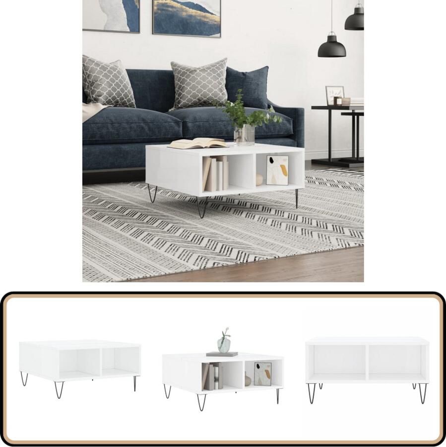 The Living Store Salontafel Banktafel 60 x 60 x 30 cm Hoogglans Wit Salontafel Banktafel Houten Salontafel Witte Salontafel Design Salontafel