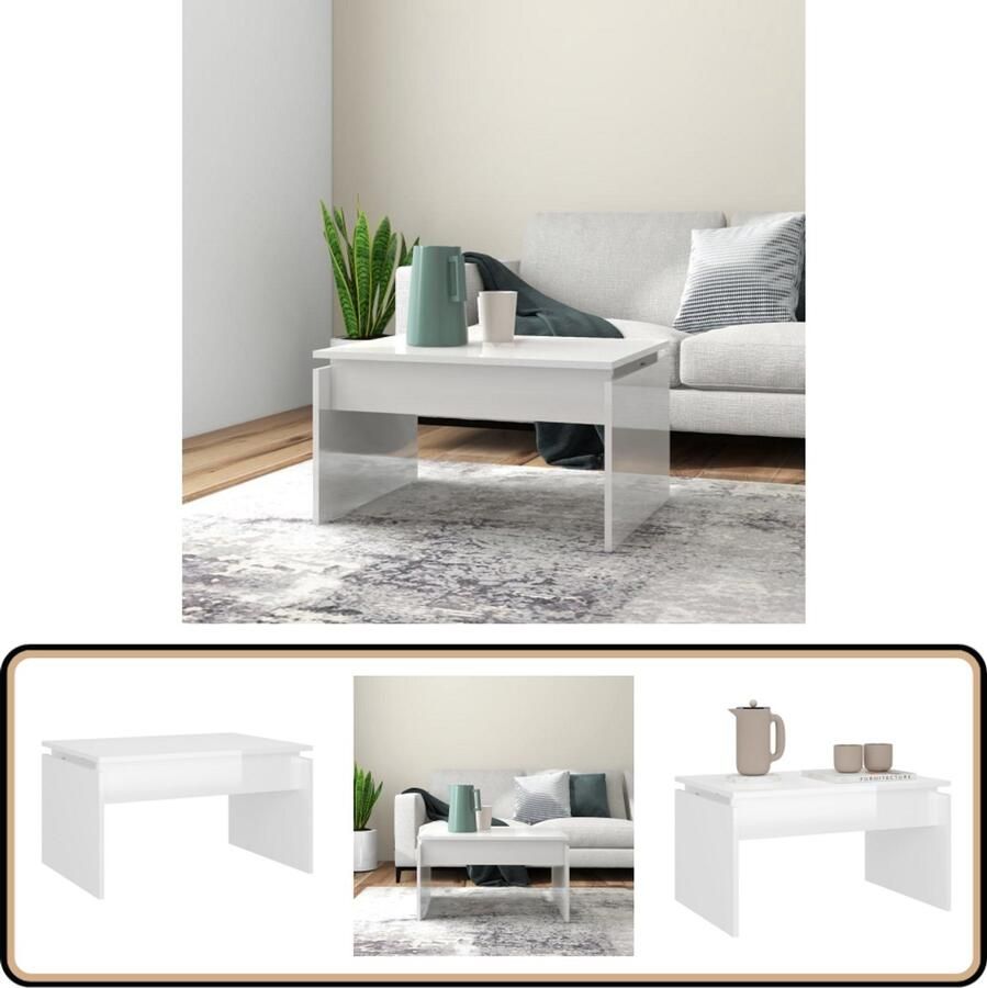 VidaXL Salontafel Hoogglans Wit 68x50x38 cm Salontafel Koffietafel Witte Salontafel Houten Salontafel Modern Meubilair