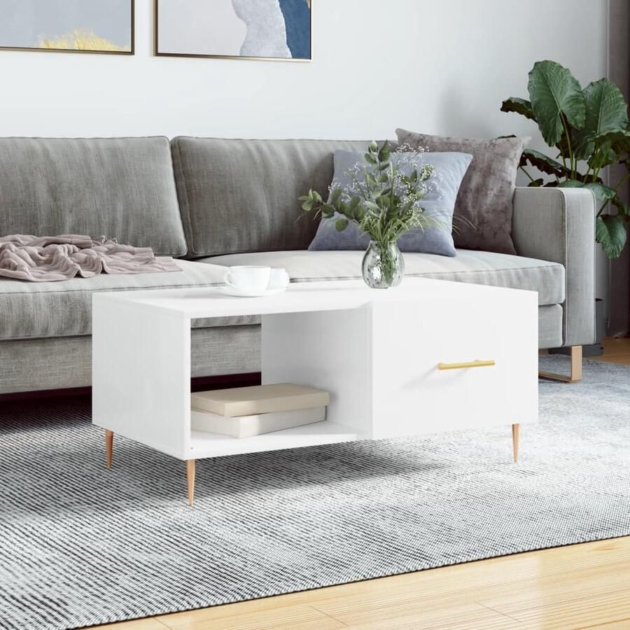 VidaXL Salontafel Hoogglans Wit 90x50x40 cm Salontafel Bijzettafel Koffietafel Houten Salontafel Witte Salontafel Moderne Salontafel Design Salontafel Opslagruimte Hoeglaans Koophulp Meubilair Livingroom Furniture