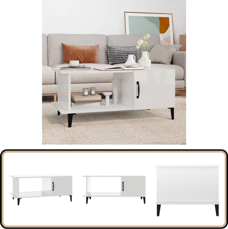 VidaXL Salontafel Hoogglans Wit 90x50x40 cm Salontafel Industrieel Design Houten Salontafel Witte Salontafel Bijzettafel Tv Tafeltje