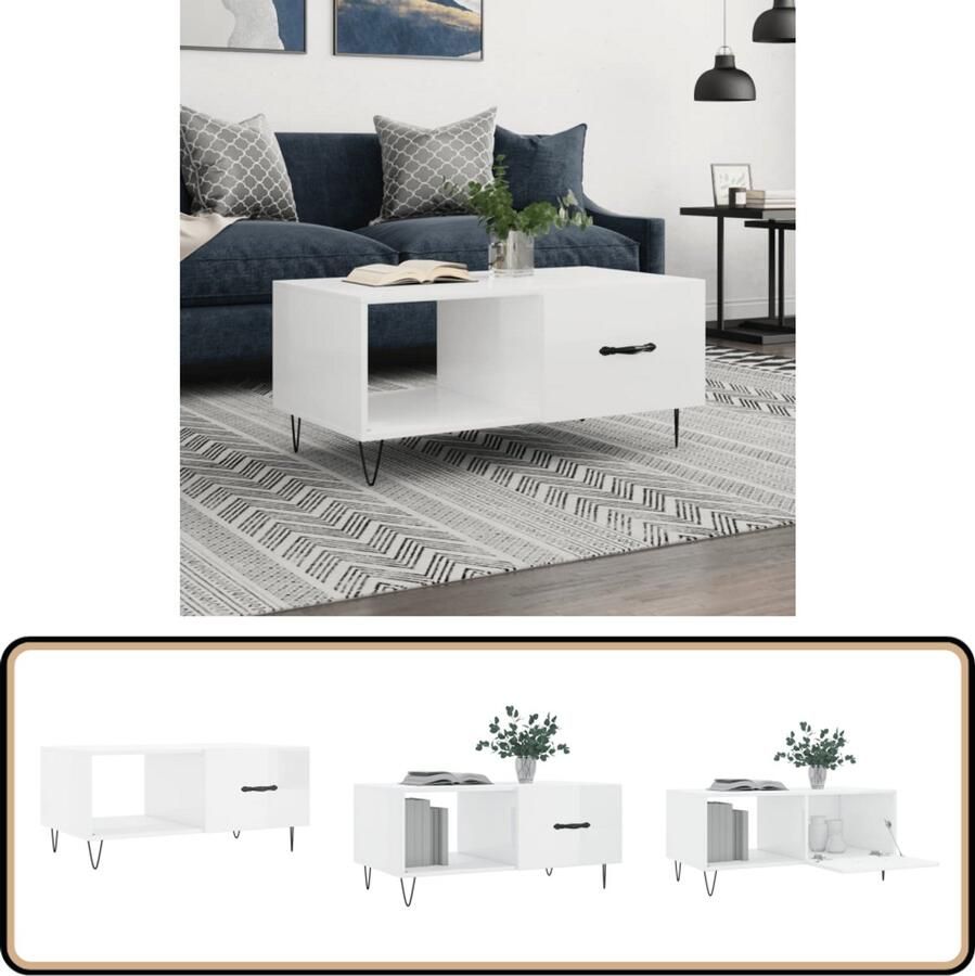 The Living Store Salontafel Trendy Bijzettafels 90 x 50 x 40 cm Hoogglans Wit Salontafel Bijzettafel Houten Salontafel Hoogglans Wit Moderne Salontafel