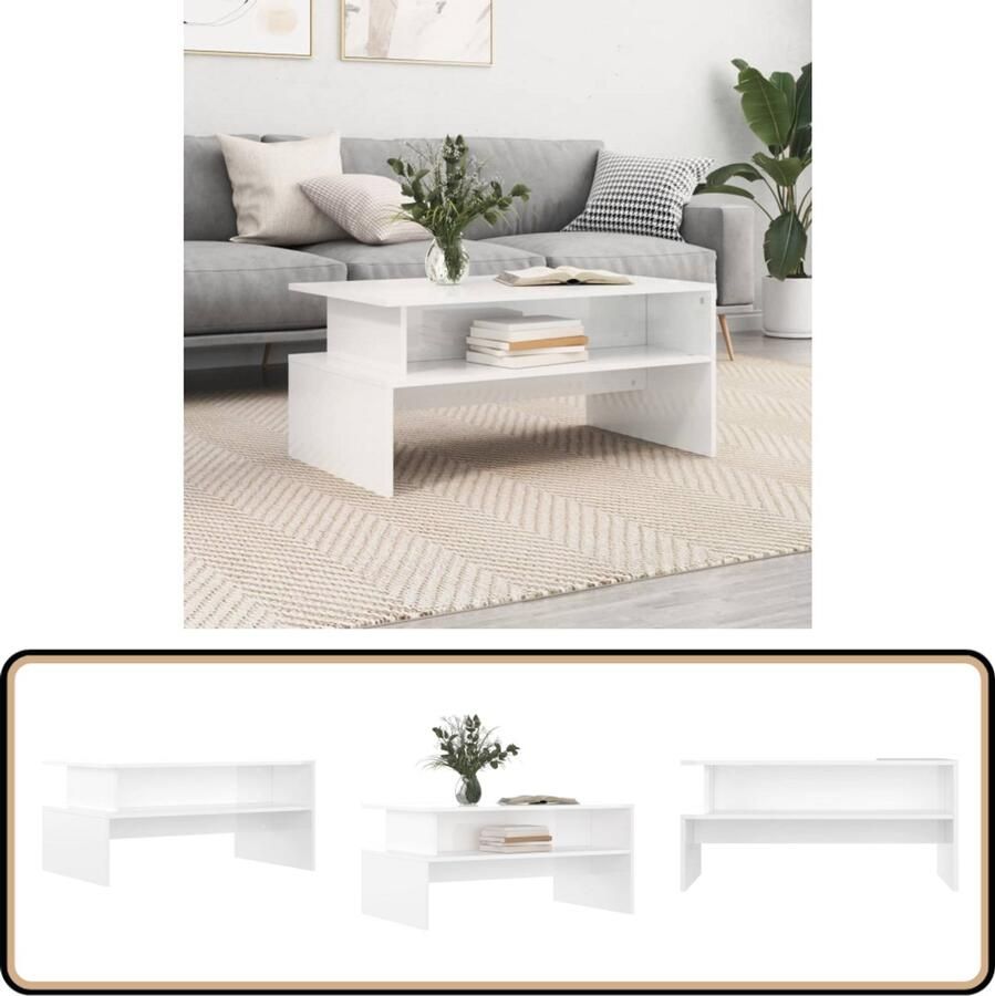 VidaXL Salontafel Hoogglans Wit 90x55x42 5 cm Salontafel Bijzettafel Houten Salontafel Hoogglans Wit Witte Salontafel Living Room Furniture Meubelen Woonaccessoires Modern Design Elegante Salontafel