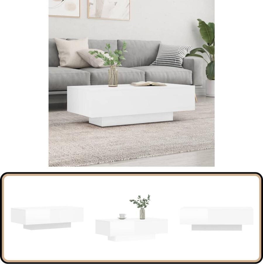 VidaXL Salontafel Hoogglans wit Bewerkt hout 100x50x31 cm Salontafel Bewerkt Hout Witte Salontafel Modern Design Living Room Furniture