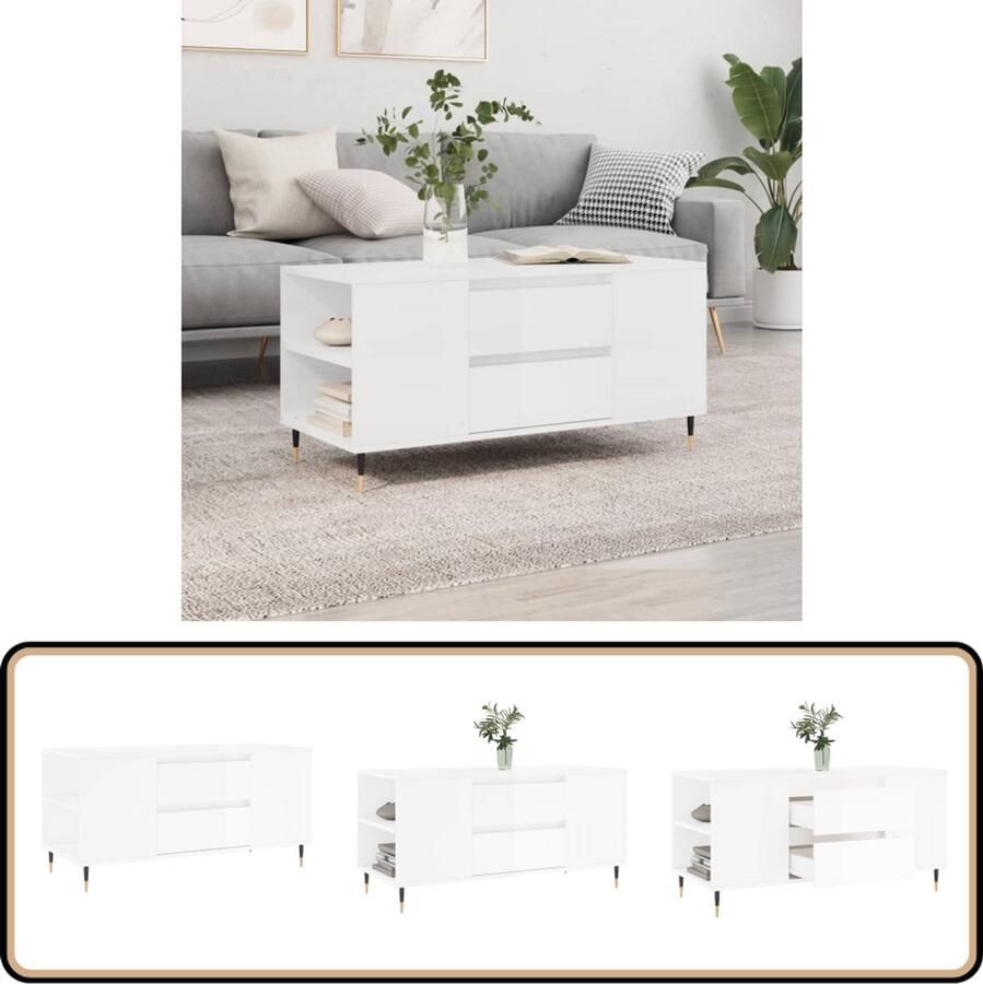 VidaXL Salontafel Hoogglans Wit Bewerkt Hout 102 cm Salontafel Hoogglanstabel Witte Salontafel Houten Salontafel Design Salontafel Tv Tafeltje