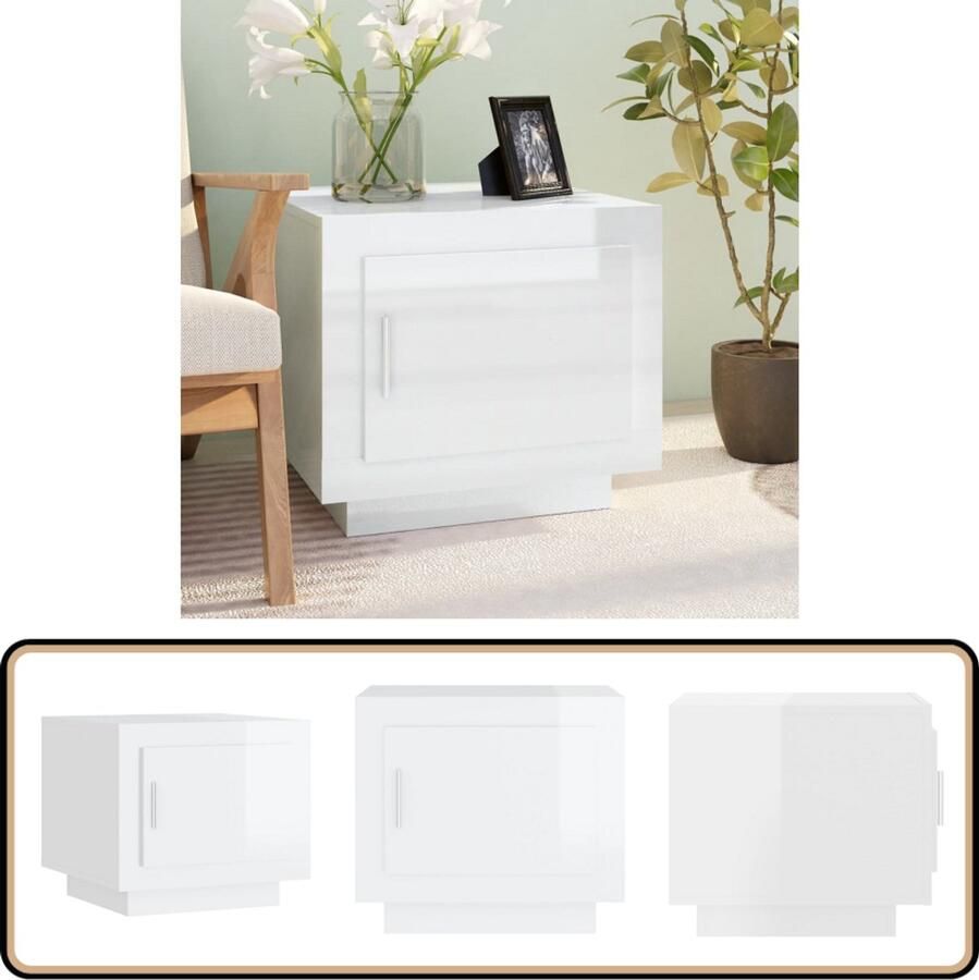 VidaXL Salontafel Hoogglans Wit Bewerkt Hout 51x50x45 cm Salontafel Houten Salontafel Witte Salontafel Design Salontafel Moderne Salontafel - Foto 2
