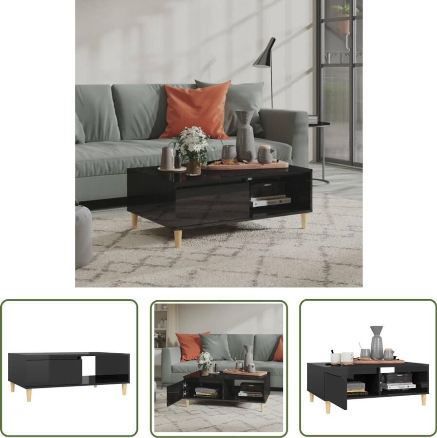 VidaXL Salontafel Hoogglans Zwart 90x60x35 cm Salontafel Koffietafel Bijzettafel Houten Tafel Zwarte Tafel Middentafel Livingroom Furniture Meubilair Huishoudelijk Goed Modernt Tafellamp