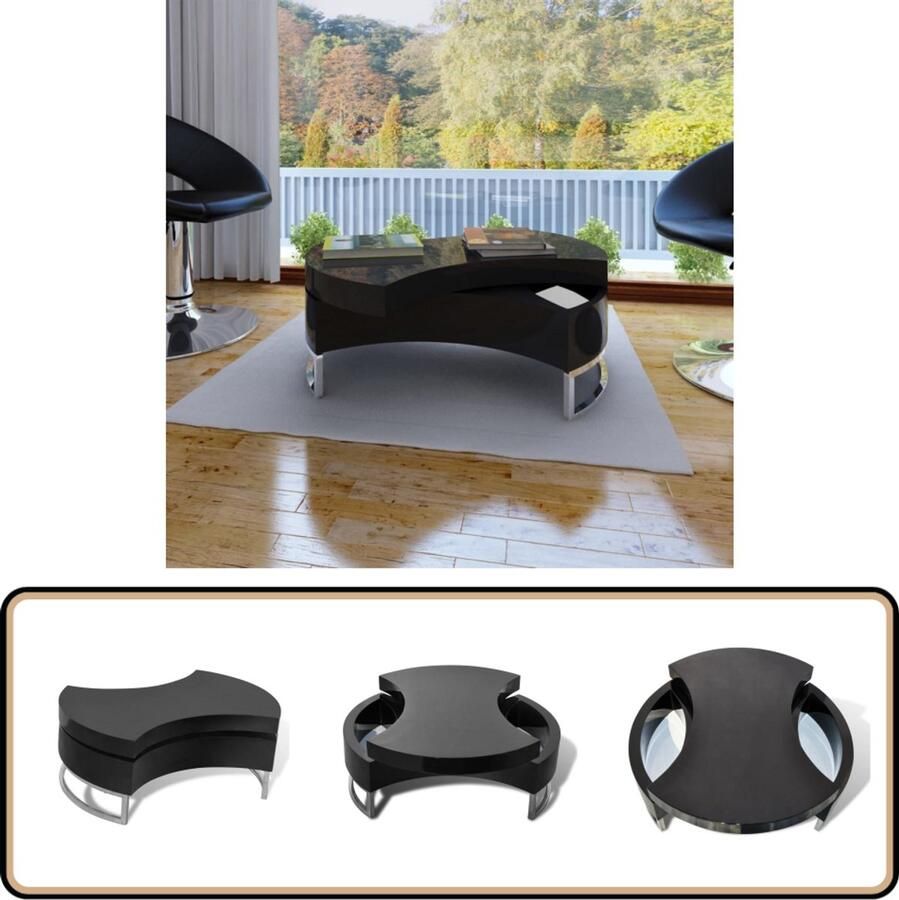 VidaXL Salontafel Hoogglans Zwart Aanpasbare Vorm Salontafel Zwarte Salontafel Hoogglans Salontafel Draaibare Salontafel Met Opbergruimte
