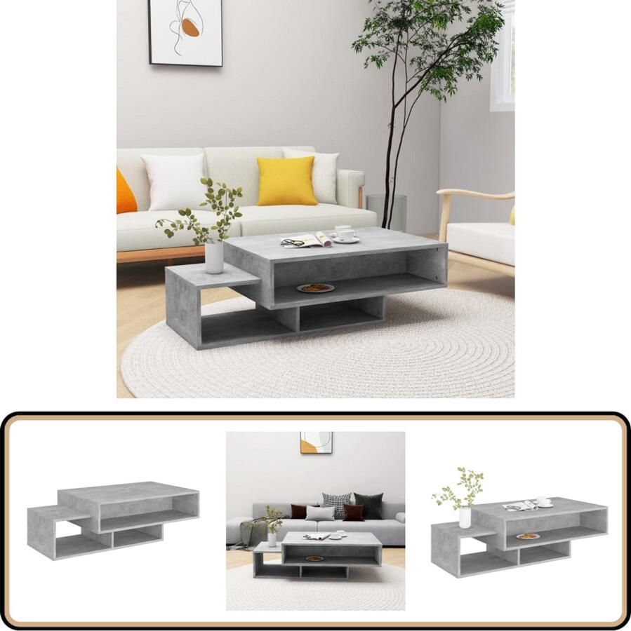 VidaXL Salontafel Hout 105x55x32 cm Betongrijs Salontafel Betonnen Look Houten Salontafel Tv Tafellaar Koffietafel Opbergruimte Design Meubilair Scandinavische Stijl Basic Interieur Grijs
