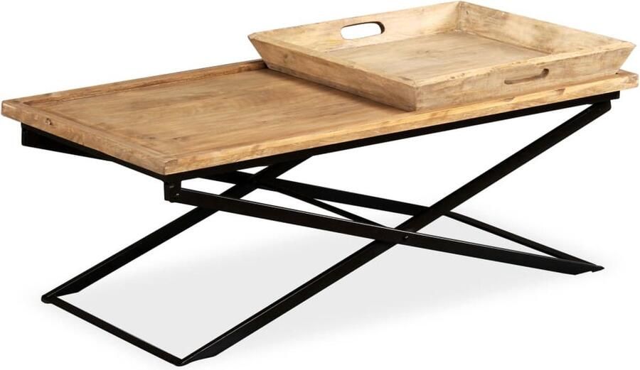 The Living Store Houten Salontafel IndustriÃle Stijl 110 x 55 x 42 cm Bruin Mangohout Gepoedercoat Staal Industriële Salontafel Hout Mangohouten Salontafel Bruine Salontafel Industrieel - Foto 2