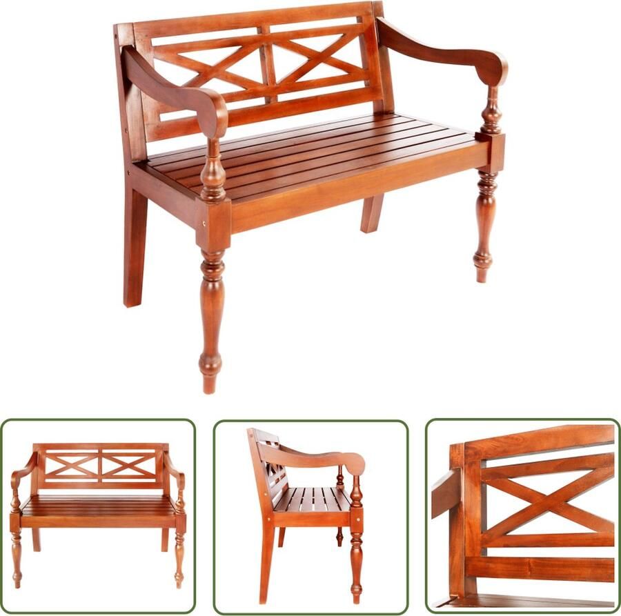 The Living Store Bank Batavia 98 cm massief mahoniehout donkerbruin Houten Bank Salontafel Bankstel Donkerbruine Meubels Vintage Bank - Foto 2