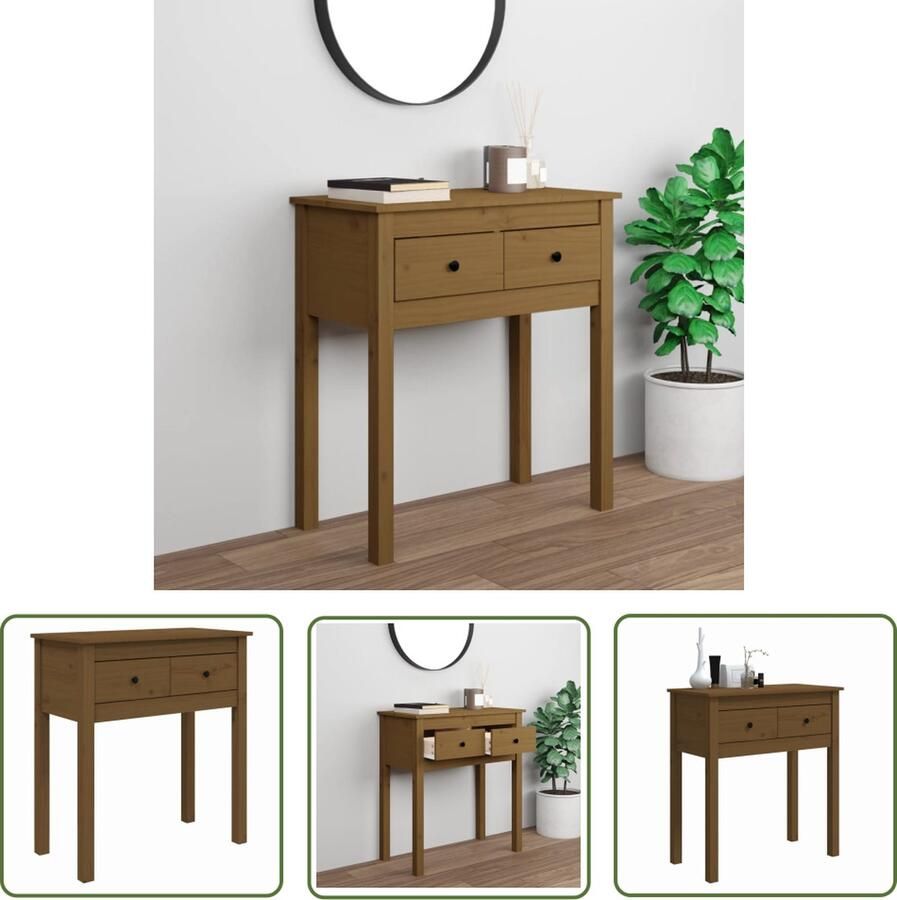 The Living Store Houten wandtafel Massief grenenhout 70 x 35 x 75 cm Honingbruin Houten Wandtafel Salontafel Bijzettafel Grenoble Hout Bruine Tafel - Foto 3