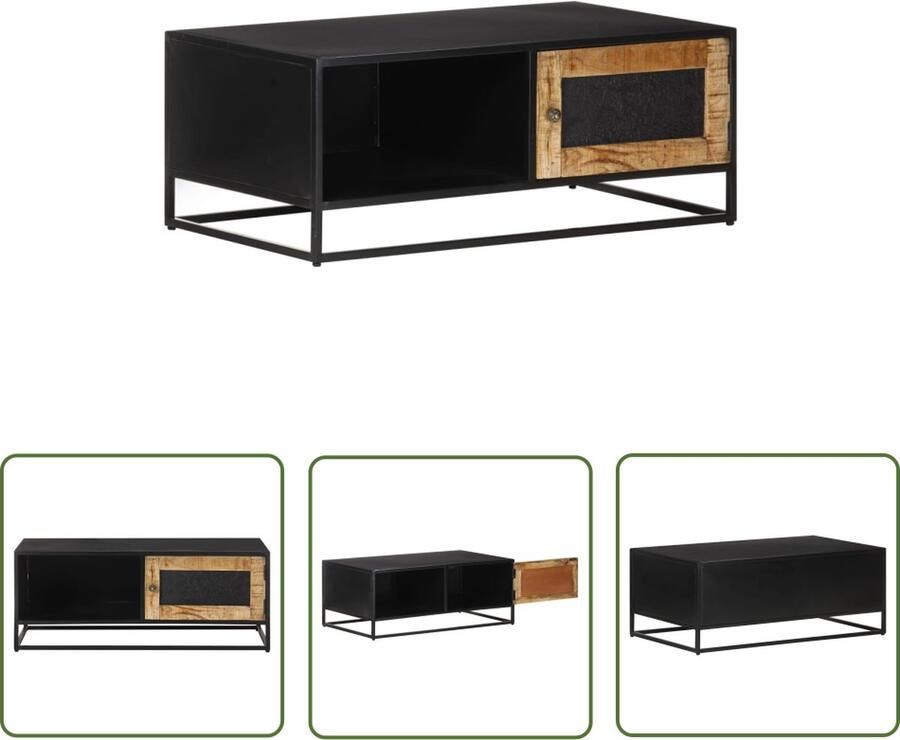 The Living Store IndustriÃle woonkamertafel 90 x 50 x 35 cm Handgemaakt ruw mangohout Industriele Meubels Salontafel Mangohouten Tafel Vintage Tafel Landelijke Tafel