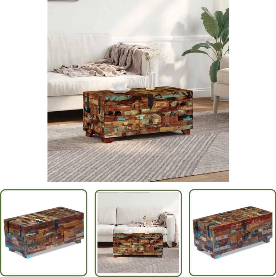 VidaXL Salontafel Kist Gerecycled Hout 80x40x35 cm Salontafel Vintage Meubilair Houten Salontafel Antiek Design Kast Met Laden Opslagoplossing Tv Stand Koffietafel