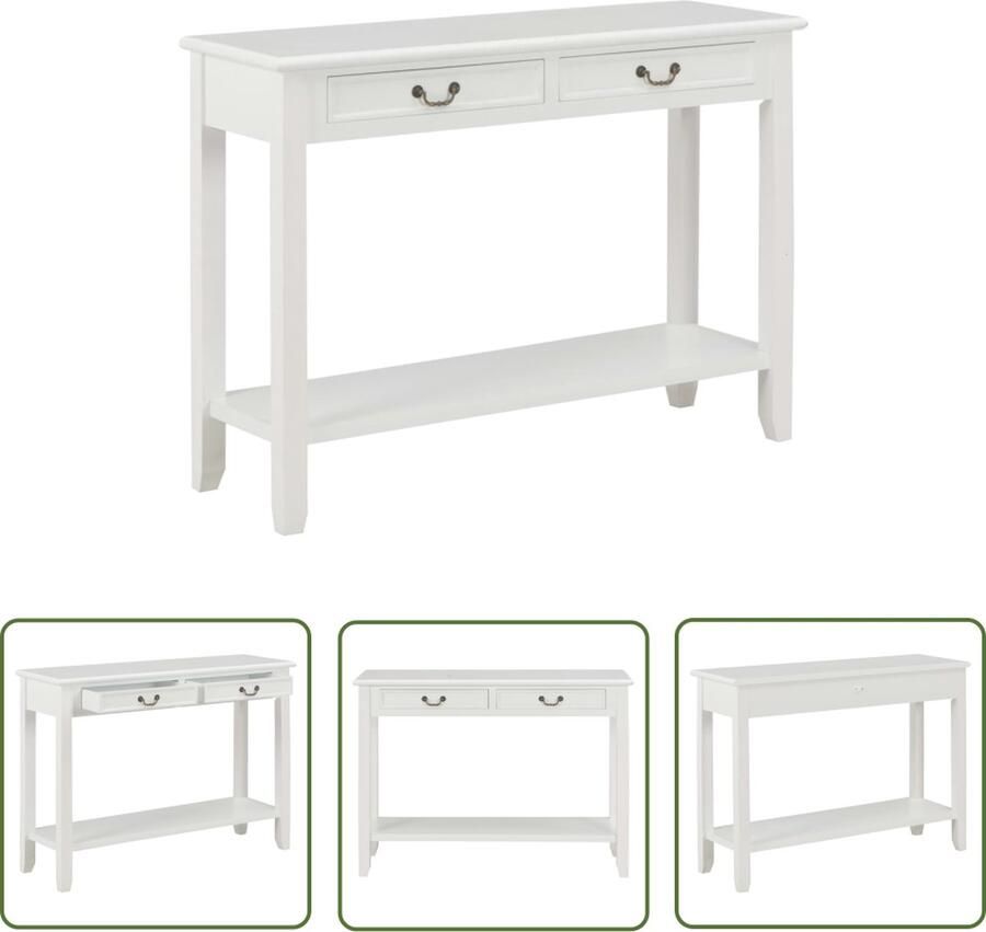 The Living Store Klassieke Wandtafel 110 x 35 x 80 cm Met lades en schap Klassieke Wandtafel Salontafel Bijzet Tafeltje Houten Tafel Witte Tafel