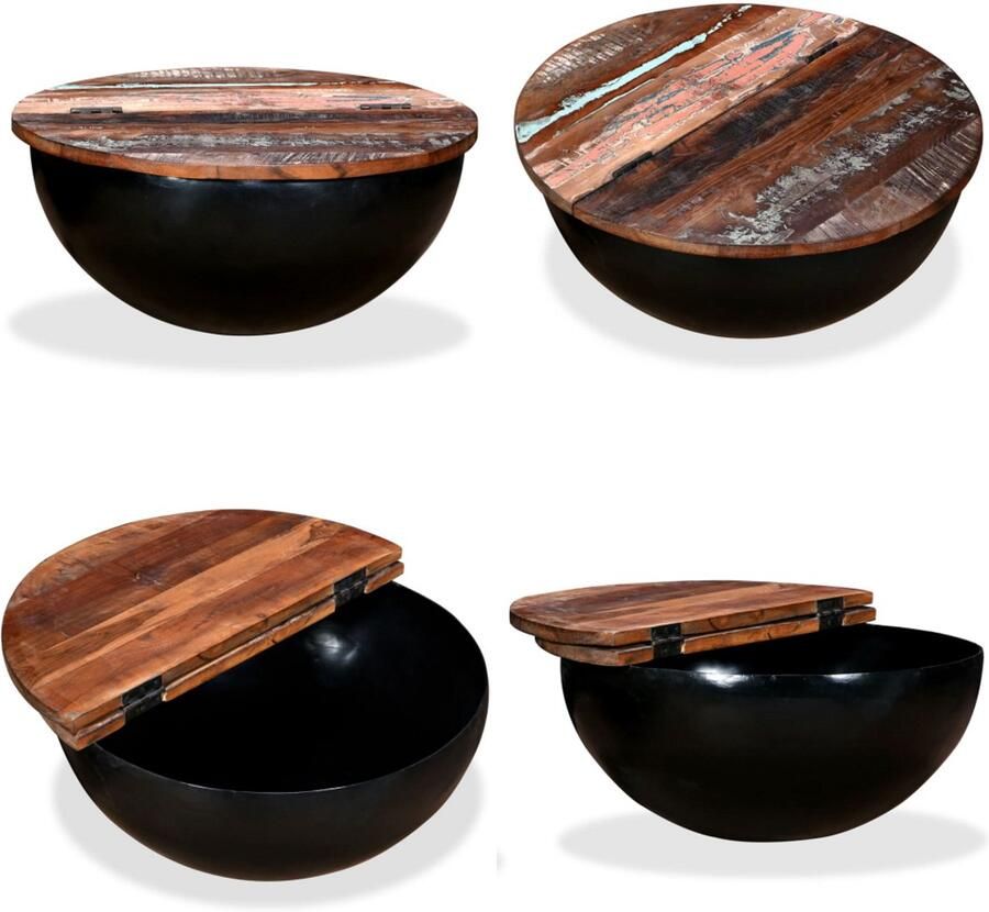 VidaXL Salontafel komvormig massief gerecycled hout zwart Salontafel Salontafels Tafel Tafels